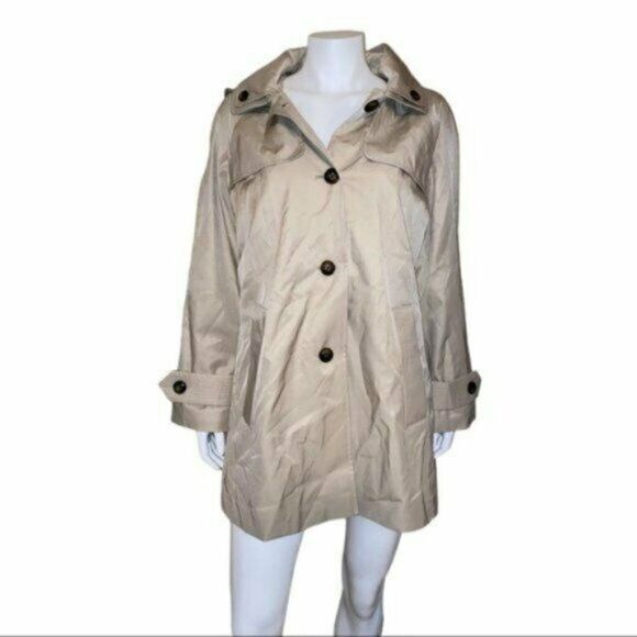 London Fog Stone Single-Breasted Hooded Raincoat Beige Women's Small NWT - Picture 4 of 9